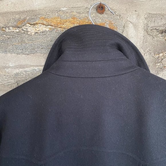 SANDRO Paris Black Leather Trim 100% Wool Pea Coat - Picture 6 of 14